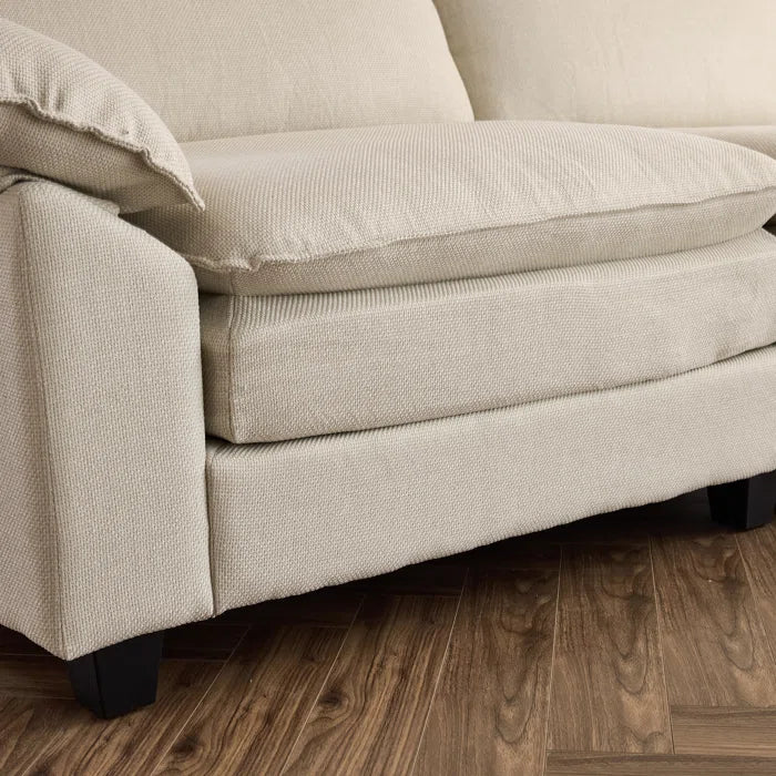 THE CASA ORO® L-Shape Sectional Sofa: 120'' Upholstered Cloud Sofa & Couch with Ottoman(Beige Polyester)