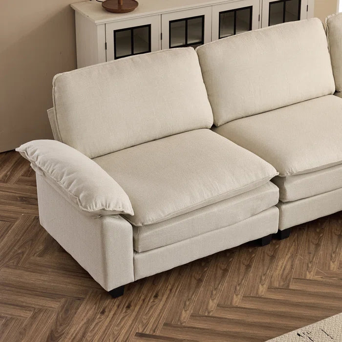 THE CASA ORO® L-Shape Sectional Sofa: 120'' Upholstered Cloud Sofa & Couch with Ottoman(Beige Polyester)