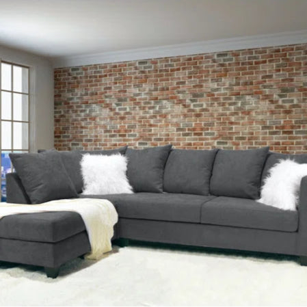 L-Shape Sectional Sofa: Upholstered Corner Chaise Sectional with Reversible Seat Cushions(Charcoal/White Polyester Blend)