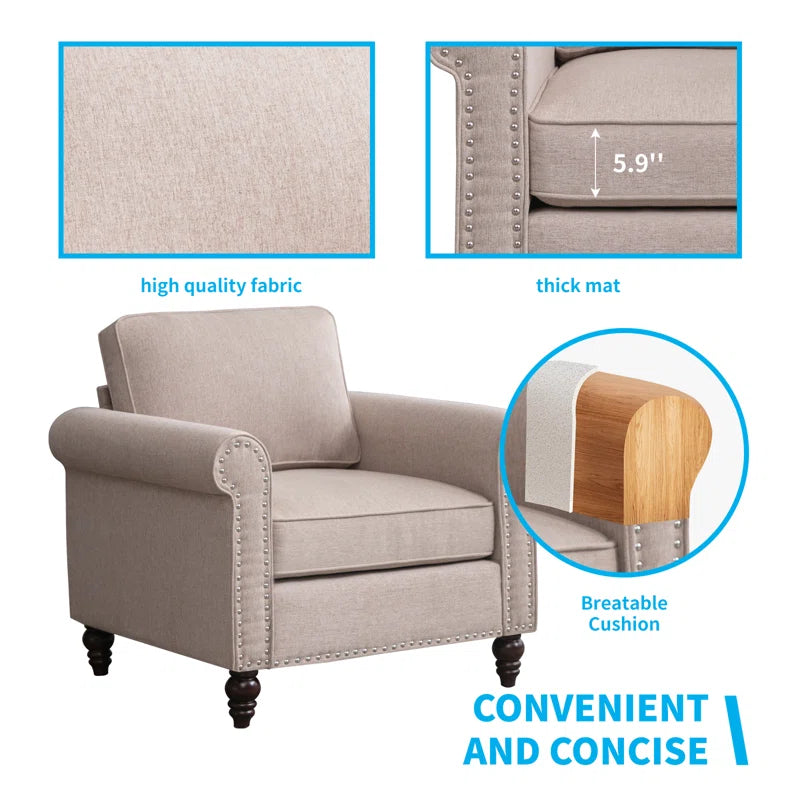 Sofa Chair: 30.7" Upholstered Loveseat Sofa for Living Room(Beige Linen Blend)