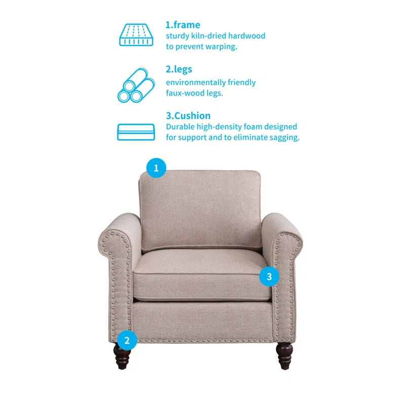 Sofa Chair: 30.7" Upholstered Loveseat Sofa for Living Room(Beige Linen Blend)