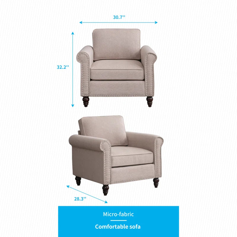 Sofa Chair: 30.7" Upholstered Loveseat Sofa for Living Room(Beige Linen Blend)