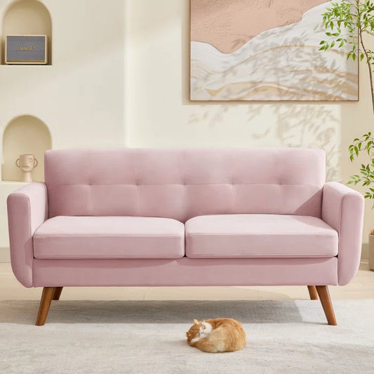 Loveseat: 67" Upholstered Loveseat Square Arm Linen Velvet Sofa(Pink Velvet)