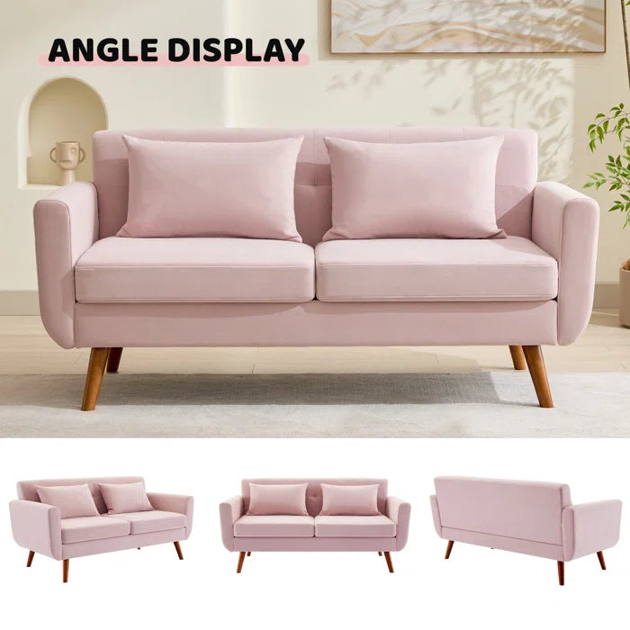 Loveseat: 67" Upholstered Loveseat Square Arm Linen Velvet Sofa(Pink Velvet)