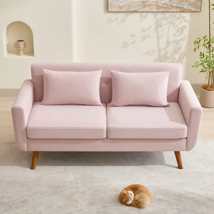 Loveseat: 67" Upholstered Loveseat Square Arm Linen Velvet Sofa(Pink Velvet)