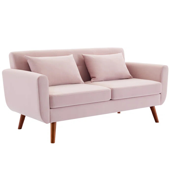 Loveseat: 67" Upholstered Loveseat Square Arm Linen Velvet Sofa(Pink Velvet)