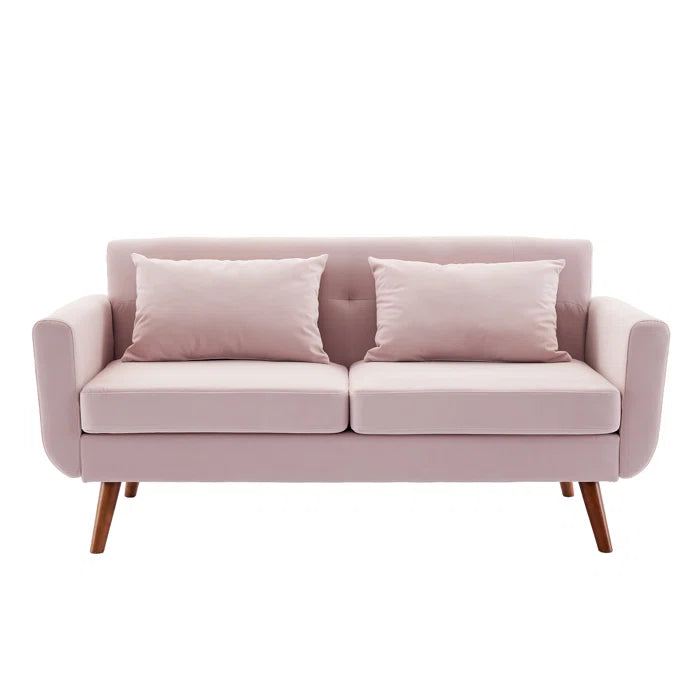 Loveseat: 67" Upholstered Loveseat Square Arm Linen Velvet Sofa(Pink Velvet)