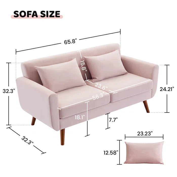 Loveseat: 67" Upholstered Loveseat Square Arm Linen Velvet Sofa(Pink Velvet)