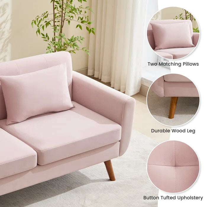 Loveseat: 67" Upholstered Loveseat Square Arm Linen Velvet Sofa(Pink Velvet)