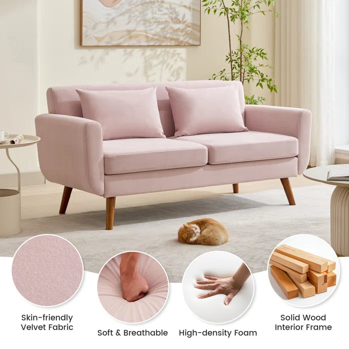 Loveseat: 67" Upholstered Loveseat Square Arm Linen Velvet Sofa(Pink Velvet)