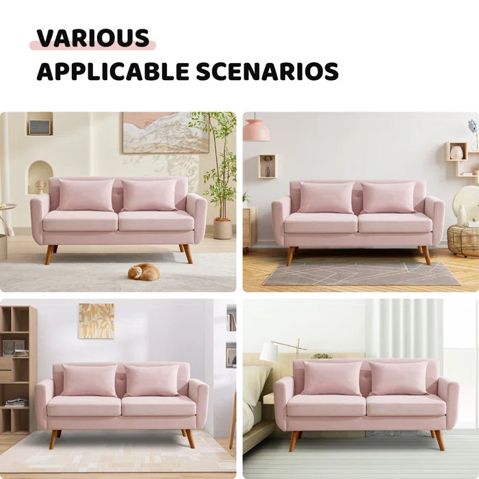 Loveseat: 67" Upholstered Loveseat Square Arm Linen Velvet Sofa(Pink Velvet)