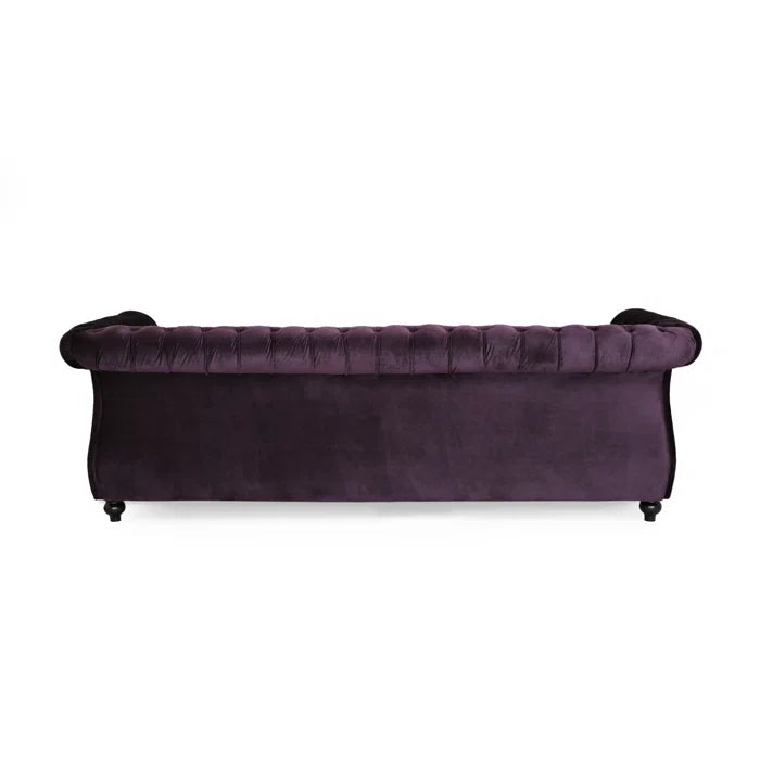 3 Seater Sofa: 84.5'' Upholstered Rolled Armrest Sofa(Blackberry Velvet)
