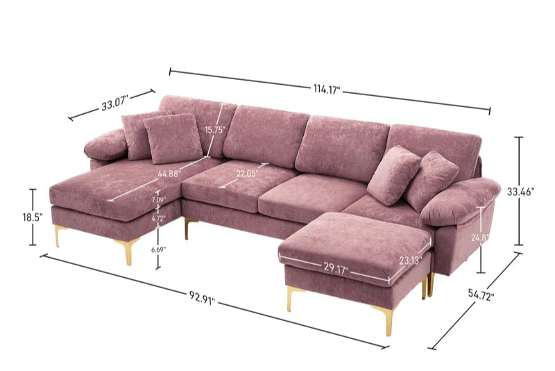 L-Shape Sectional Sofa: 4 - Piece Upholstered Sectional with Ottoman(Purple Velvet)