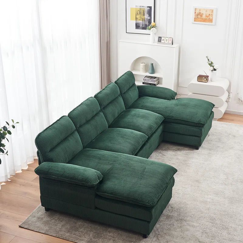 THE CASA ORO® U-shape Sectional Sofa: 111.8'' Upholstered Sofa Chenille U-Shape Cloud couch(Green Corduroy)