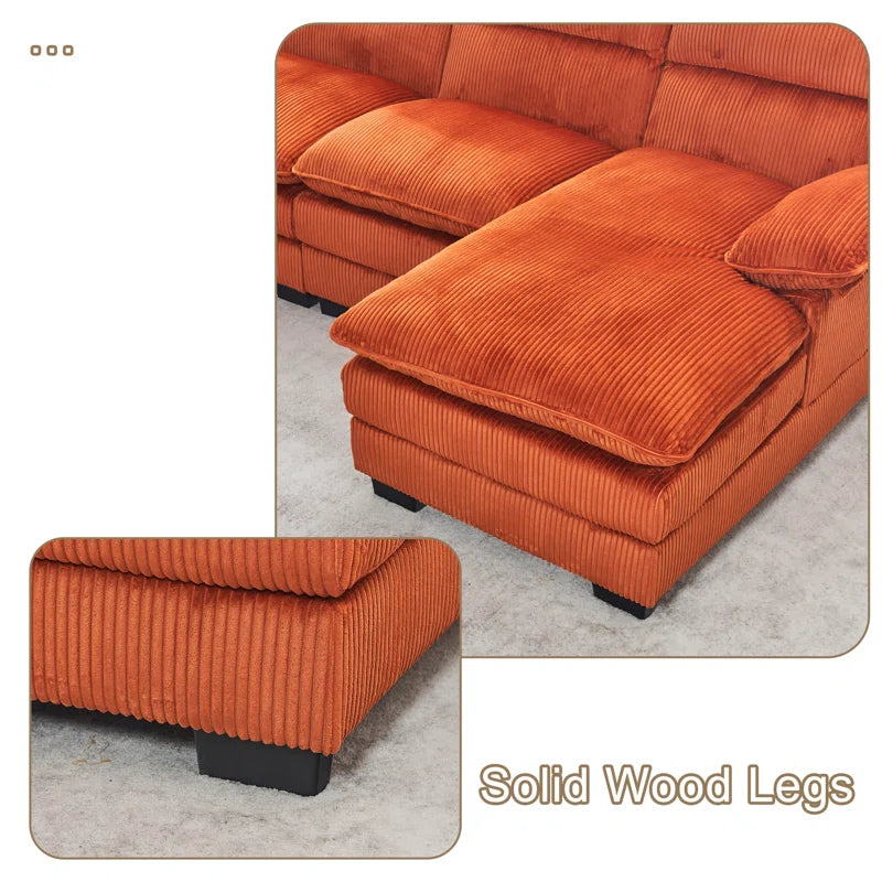 U-shape Sectional Sofa: 111.8'' Upholstered Sofa Chenille U-Shape Cloud couch(Orange Corduroy)