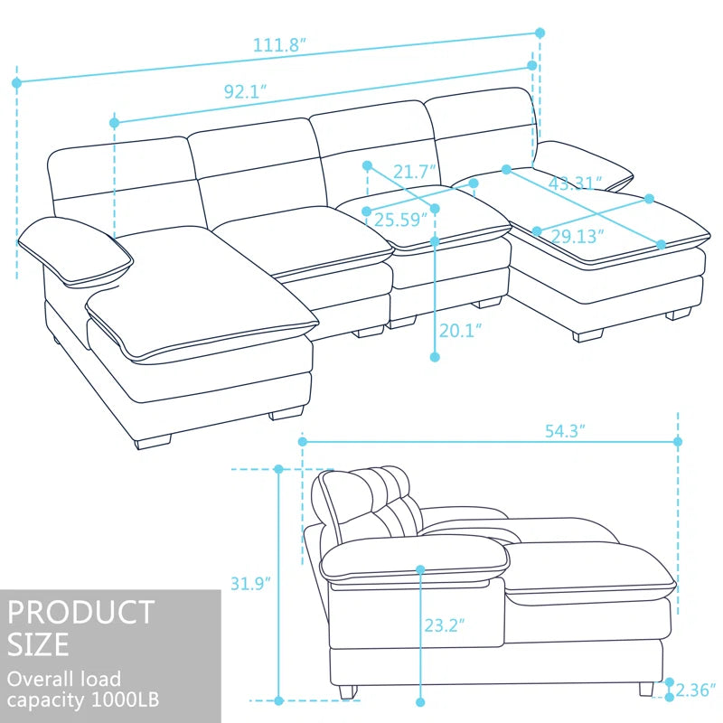U-shape Sectional Sofa: 111.8'' Upholstery Sofa Chenille U-Shape Cloud couch(Yellow Chenille)