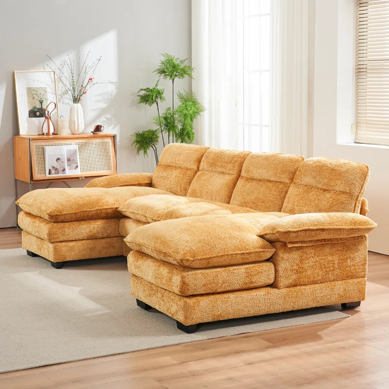U-shape Sectional Sofa: 111.8'' Upholstery Sofa Chenille U-Shape Cloud couch(Yellow Chenille)