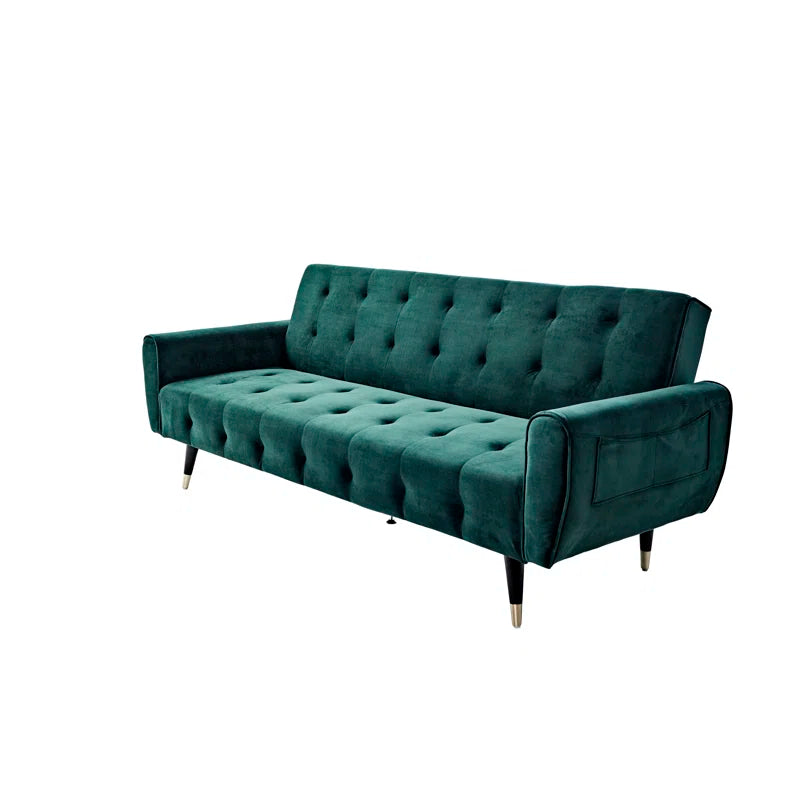 3 Seater Sofa: 83.86" Velvet Square Arm Sleeper Sofa(Opal Green)