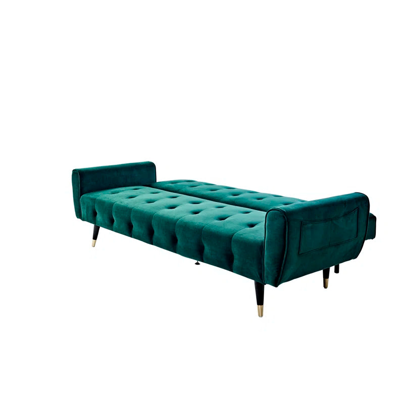 3 Seater Sofa: 83.86" Velvet Square Arm Sleeper Sofa(Opal Green)