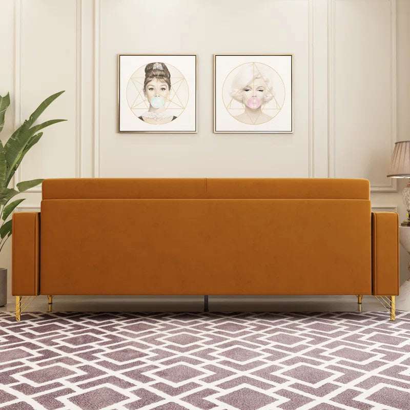 THE CASA ORO® Designer Sofa Set: 85.63" Velvet Square Arm Sofa(Orange Velvet)