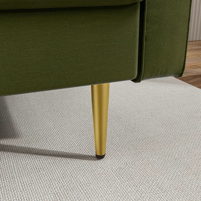 Loveseat: 58" Velvet Square Arms Tufted Seat Golden Metal Feet Loveseat(Olive Green Velvet)