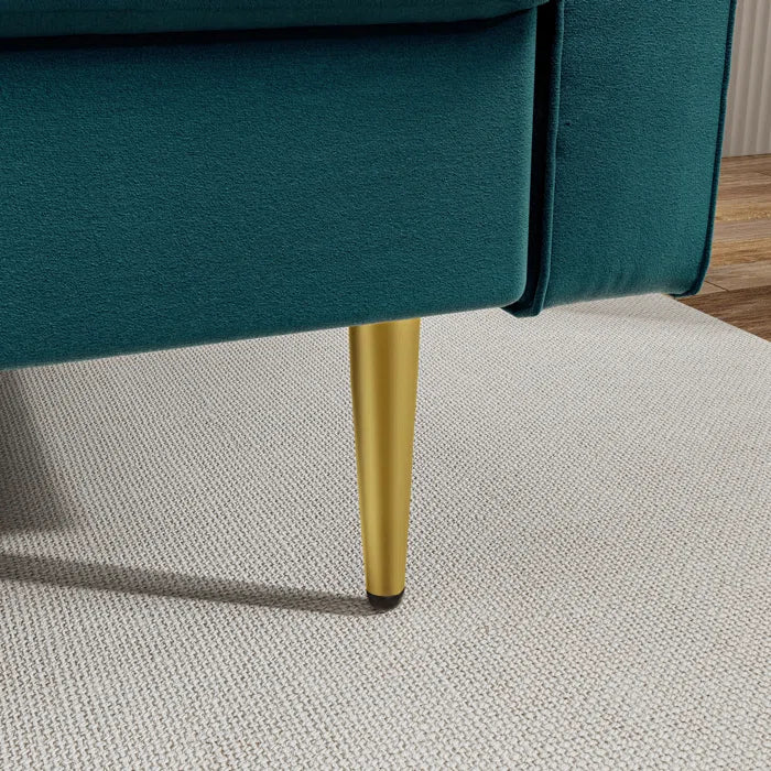 2 Seater Sofa: 58" Velvet Square Arms Tufted Seat Golden Metal Feet Loveseat(Teal Blue Velvet)