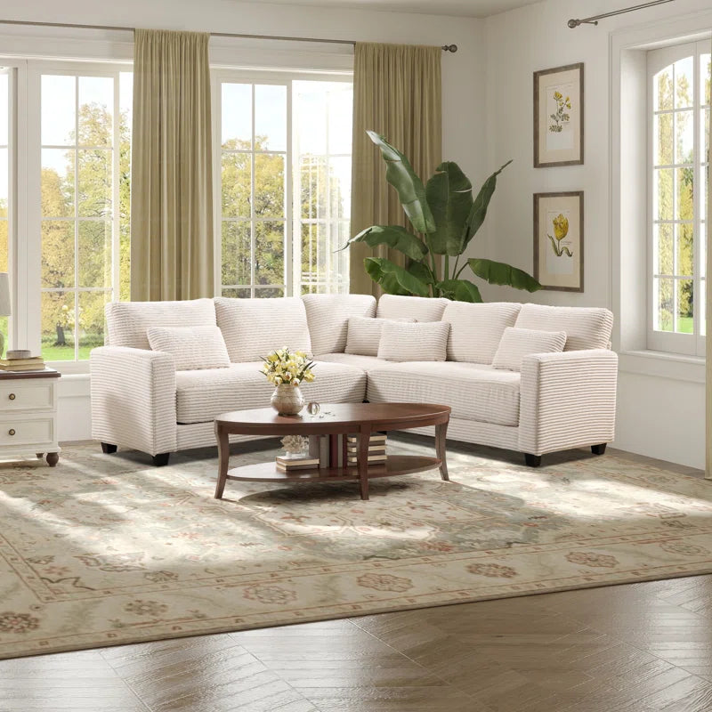 L-Shape Sectional Sofa: 92.9'' Wide Modern Corduroy With Cushioned Backrest For Living Room(White Corduroy)