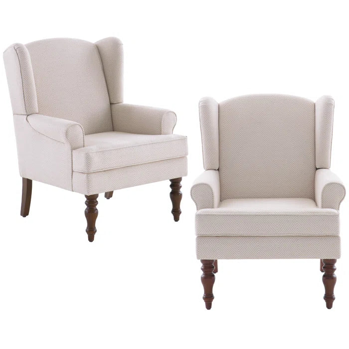 THE CASA ORO® 29'' Wide Blend of Solid and Manufactured Wood Tufted Wing Chair(Beige Polyester Blend)