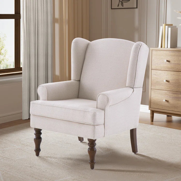 THE CASA ORO® 29'' Wide Blend of Solid and Manufactured Wood Tufted Wing Chair(Beige Polyester Blend)