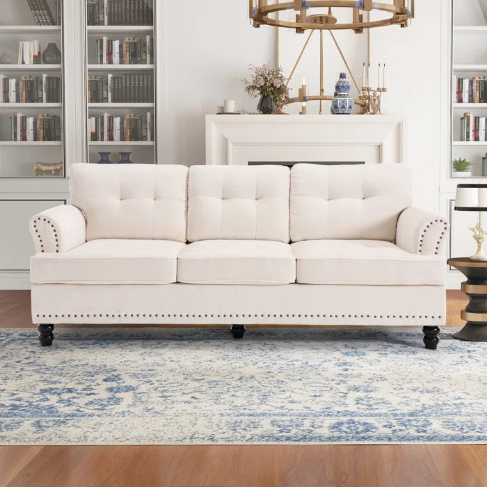 3 Seater Sofa: 82.28'' Wide Classci Tufted Upholstered Standard Sofa With Nailhead Trim(Beige)