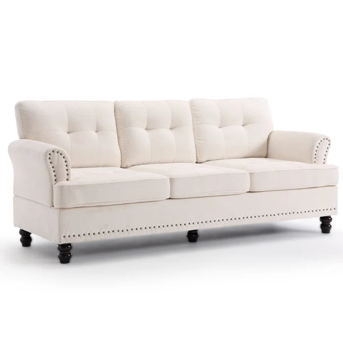 3 Seater Sofa: 82.28'' Wide Classci Tufted Upholstered Standard Sofa With Nailhead Trim(Beige)