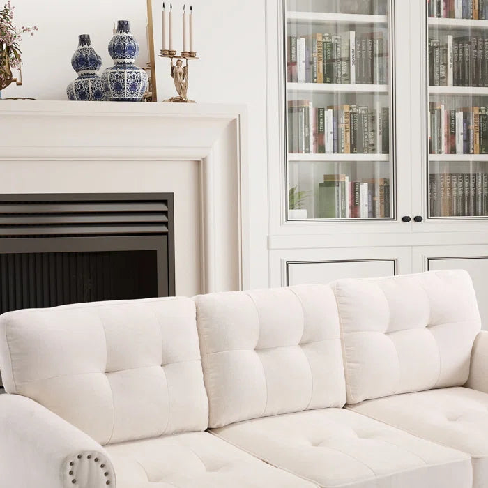 3 Seater Sofa: 82.28'' Wide Classci Tufted Upholstered Standard Sofa With Nailhead Trim(Beige)