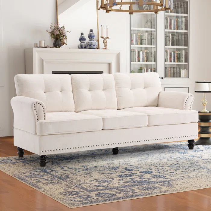 3 Seater Sofa: 82.28'' Wide Classci Tufted Upholstered Standard Sofa With Nailhead Trim(Beige)