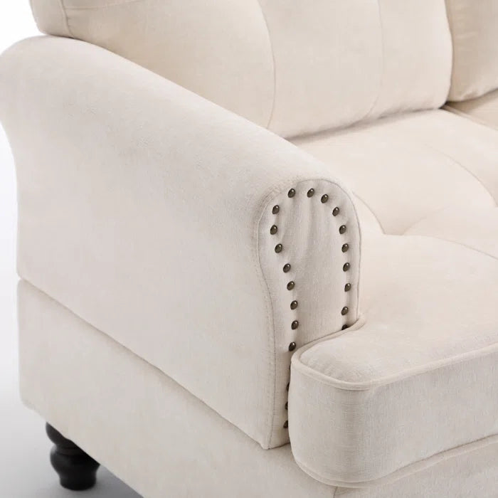 3 Seater Sofa: 82.28'' Wide Classci Tufted Upholstered Standard Sofa With Nailhead Trim(Beige)