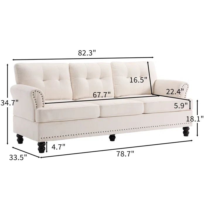 3 Seater Sofa: 82.28'' Wide Classci Tufted Upholstered Standard Sofa With Nailhead Trim(Beige)