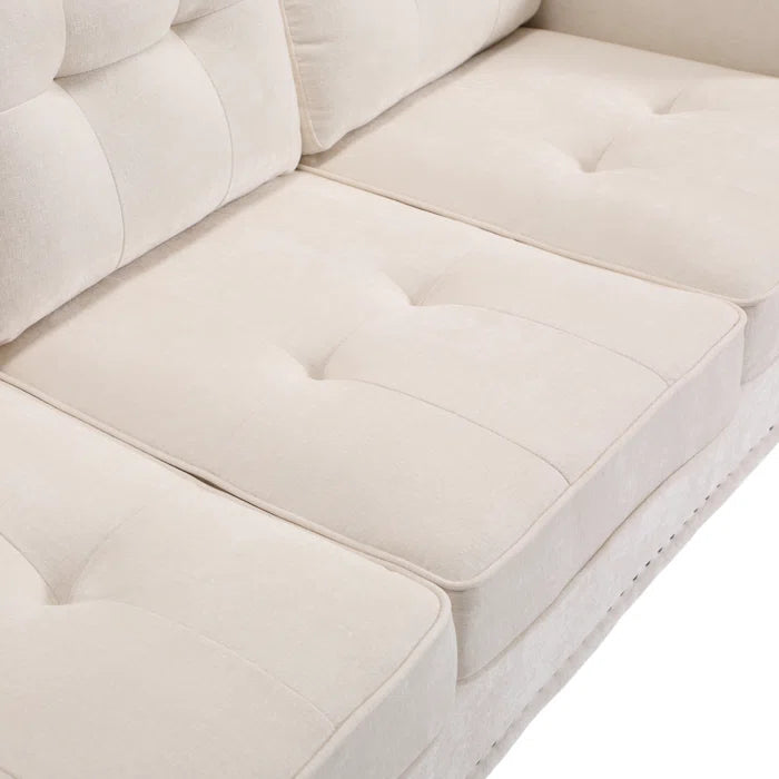 3 Seater Sofa: 82.28'' Wide Classci Tufted Upholstered Standard Sofa With Nailhead Trim(Beige)