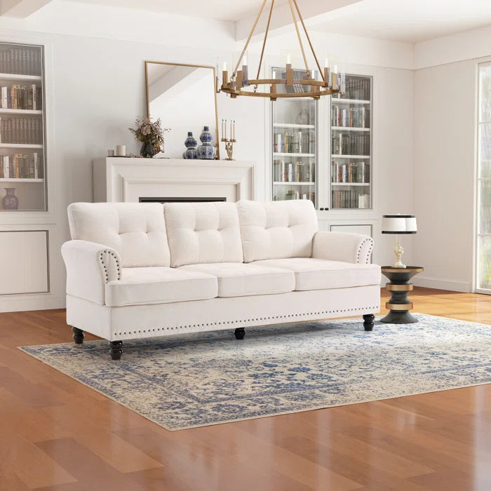 3 Seater Sofa: 82.28'' Wide Classci Tufted Upholstered Standard Sofa With Nailhead Trim(Beige)