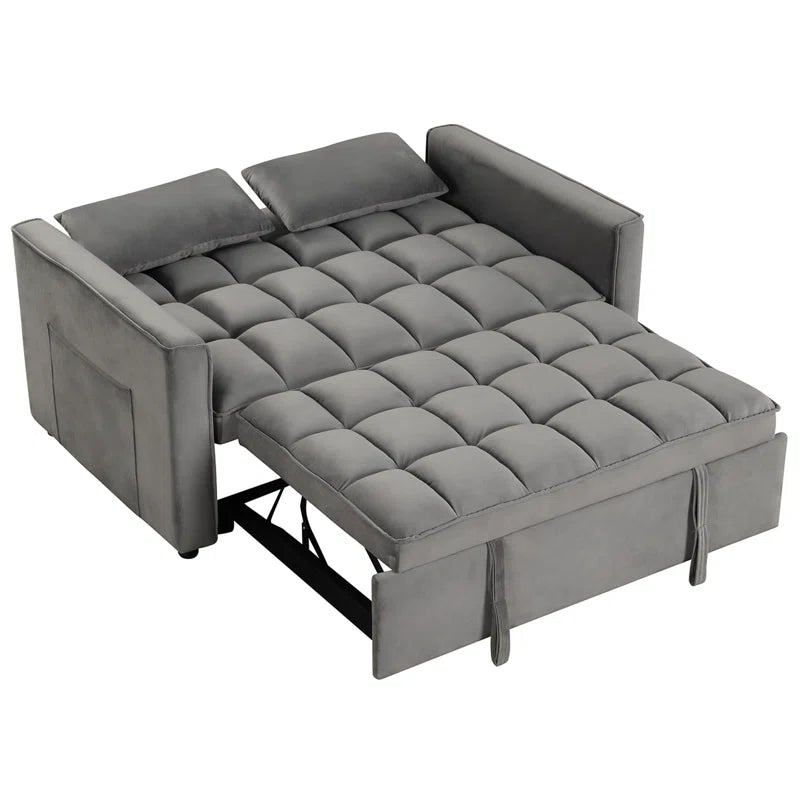 2 Seater Sofa: 55.2'' Wide Convertible Velvet Sleeper Sofa Bed with Reclining Backrest and Throw Pillows(Gray Velvet)