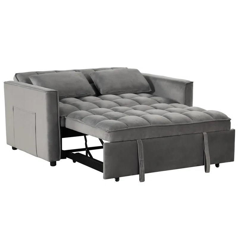2 Seater Sofa: 55.2'' Wide Convertible Velvet Sleeper Sofa Bed with Reclining Backrest and Throw Pillows(Gray Velvet)