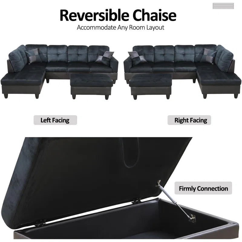 L-Shape Sectional Sofa: 103" Wide L-Shaped Modular Living Room Sectional Sofa(Dark Blue Microfiber)