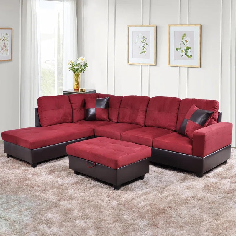 THE CASA ORO® L-Shape Sofa: 103" Wide L-Shaped Modular Living Room Sectional Sofa(Red Microfiber)