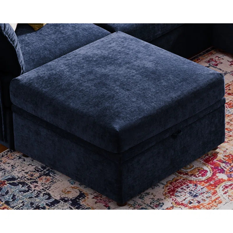 U-Shape Sectional Sofa: 130.5'' Wide Reversible Modern Modular Fabric Sectional Sofa With Storage Ottoman(Blue Chenille)