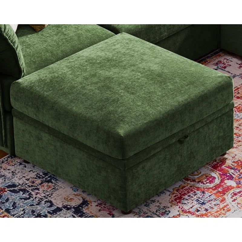 U-Shape Sectional Sofa: 130.5'' Wide Reversible Modern Modular Fabric Sectional Sofa With Storage Ottoman(Green Chenille)
