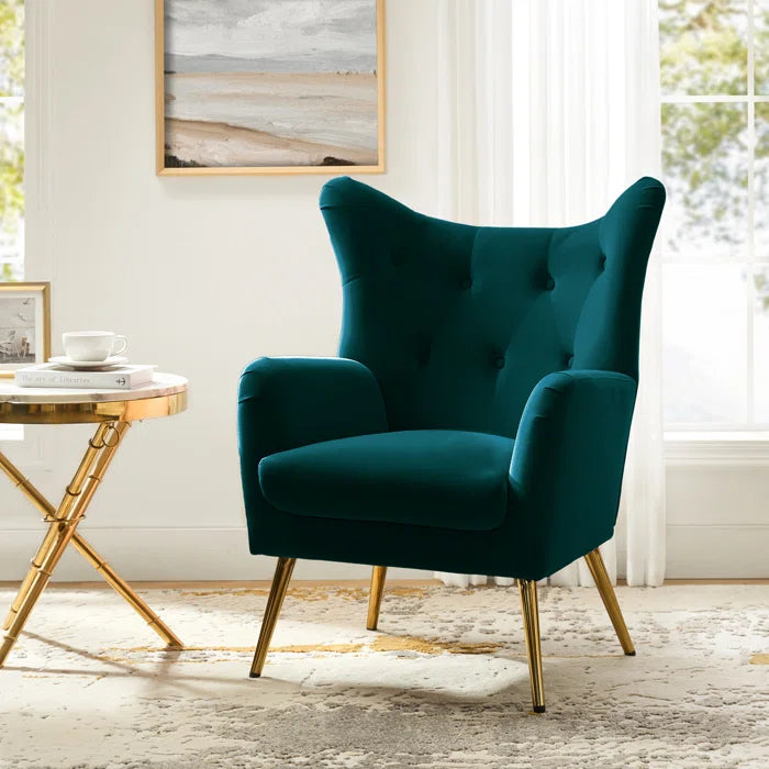 THE CASA ORO® 29.25" Wide Tufted Polyester Wing Armchair(Teal Velvet)