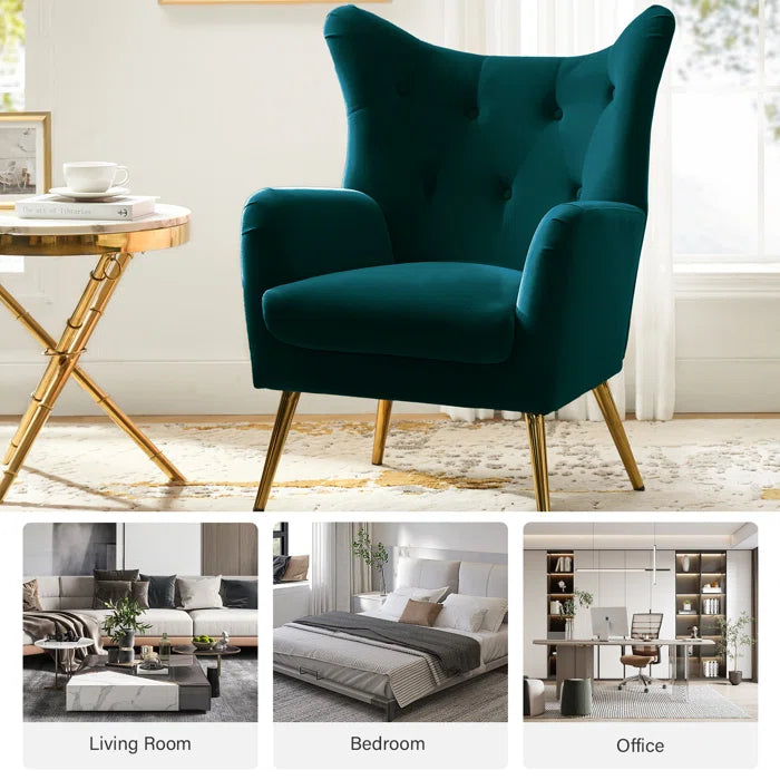 THE CASA ORO® 29.25" Wide Tufted Polyester Wing Armchair(Teal Velvet)