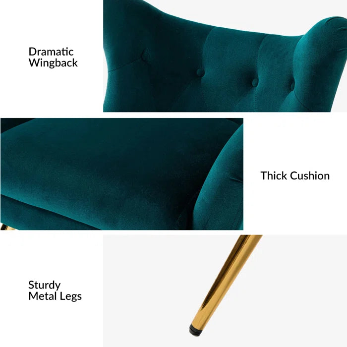 THE CASA ORO® 29.25" Wide Tufted Polyester Wing Armchair(Teal Velvet)