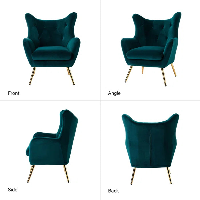 THE CASA ORO® 29.25" Wide Tufted Polyester Wing Armchair(Teal Velvet)