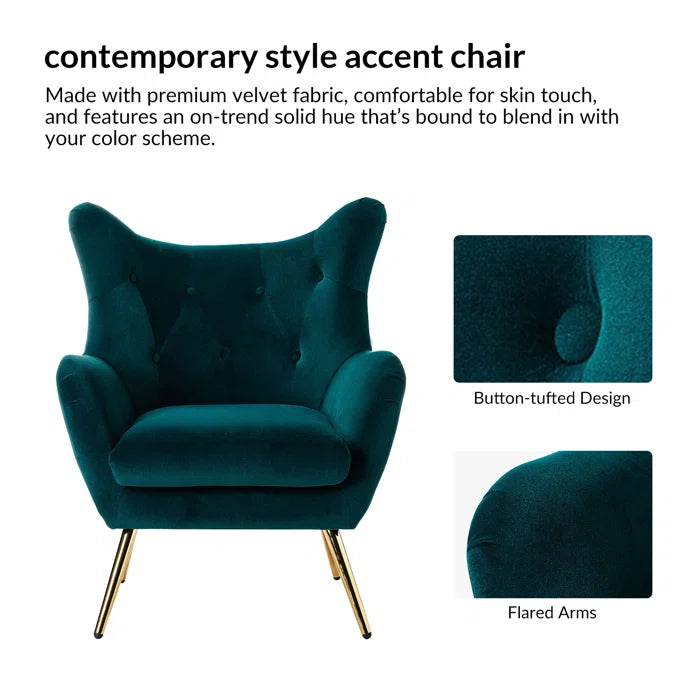 THE CASA ORO® 29.25" Wide Tufted Polyester Wing Armchair(Teal Velvet)