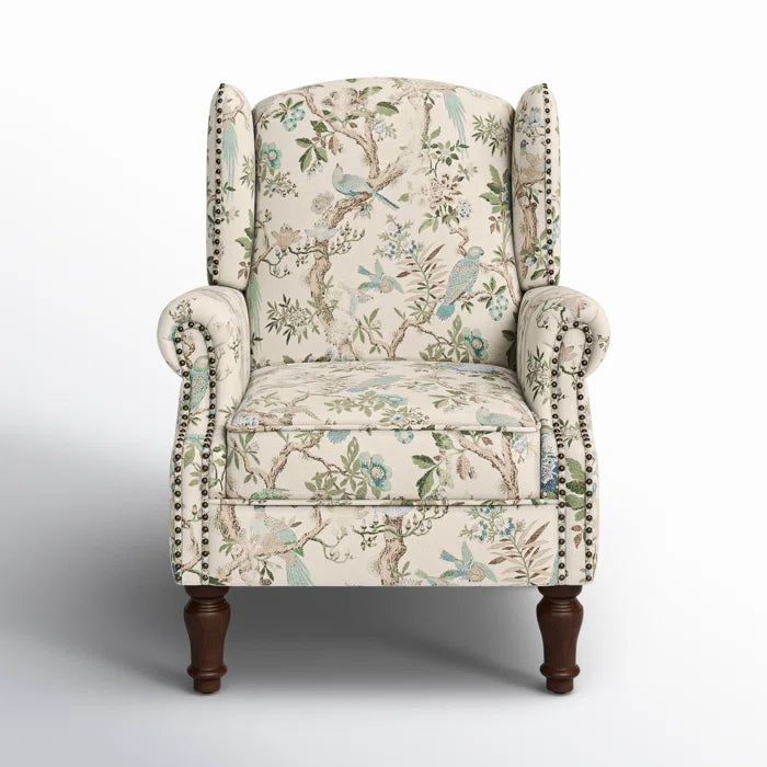 THE CASA ORO® 30" Wide Upholstered Wing Accent Chair for French Country(Bird Linen)