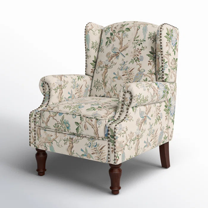 THE CASA ORO® 30" Wide Upholstered Wing Accent Chair for French Country(Bird Linen)